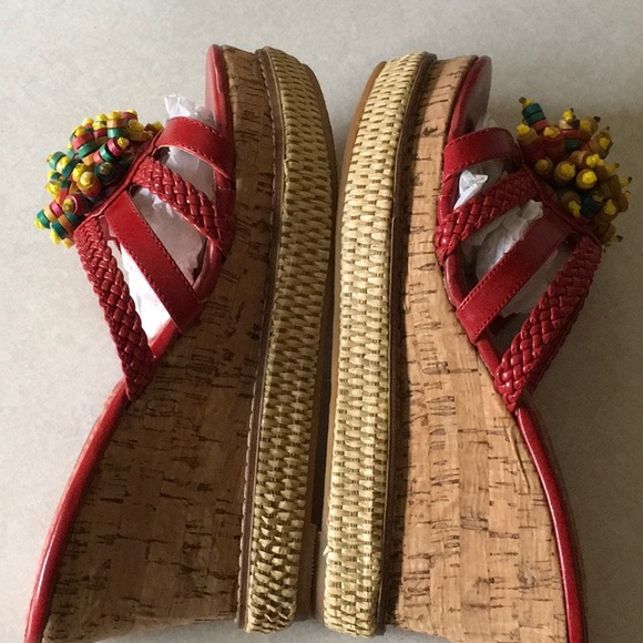 NWB Two Lips “Pammy” Red Cork Wedges - Picture 5 of 8